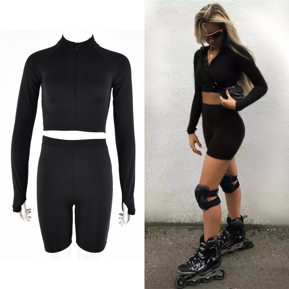 Stretchy 2 Piece Sets Athletic Fashion Short Set